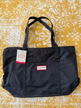 Hunter Black Canvas Tote with Red Logo Accent